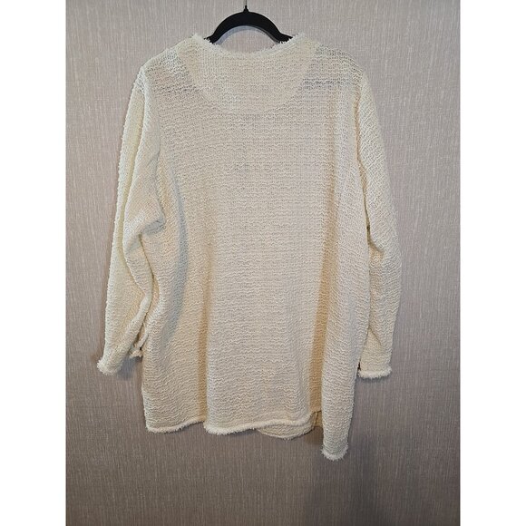 Max Studio London Frayed Trim Longline Cozy Cardigan Ivory Pockets Size 2X New - Picture 3 of 16
